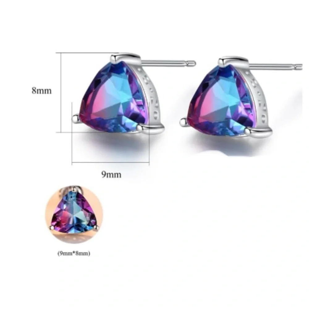 Solid Sterling silver Mystic Tourmaline Triangle earing